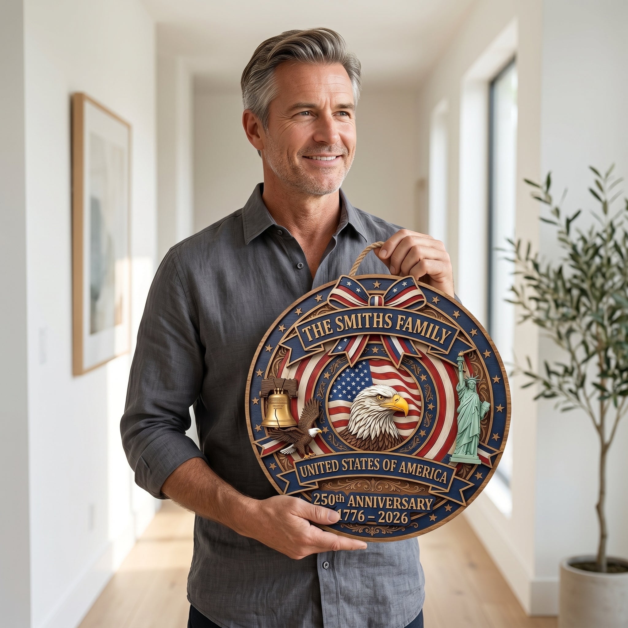 🎖️ Personalized USA 250th Anniversary Wooden Wall Sign – “A Nation’s Legacy, A Family’s Pride”