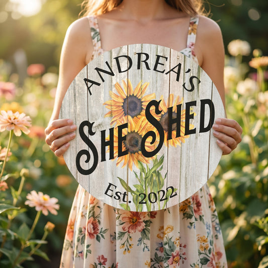 Personalized Sunflower She Shed Metal Sign
