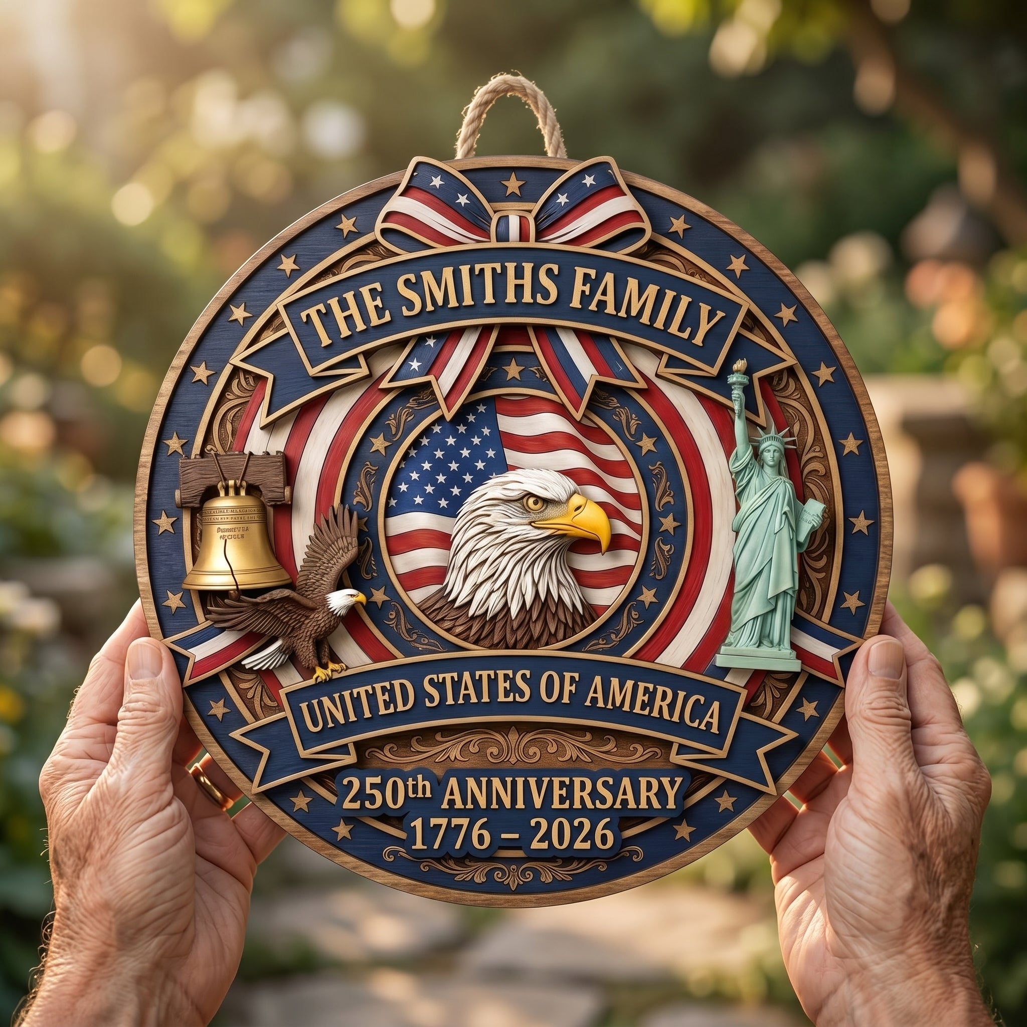 🎖️ Personalized USA 250th Anniversary Wooden Wall Sign – “A Nation’s Legacy, A Family’s Pride”