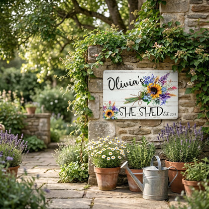 Floral Bouquet Personalized She Shed Sign