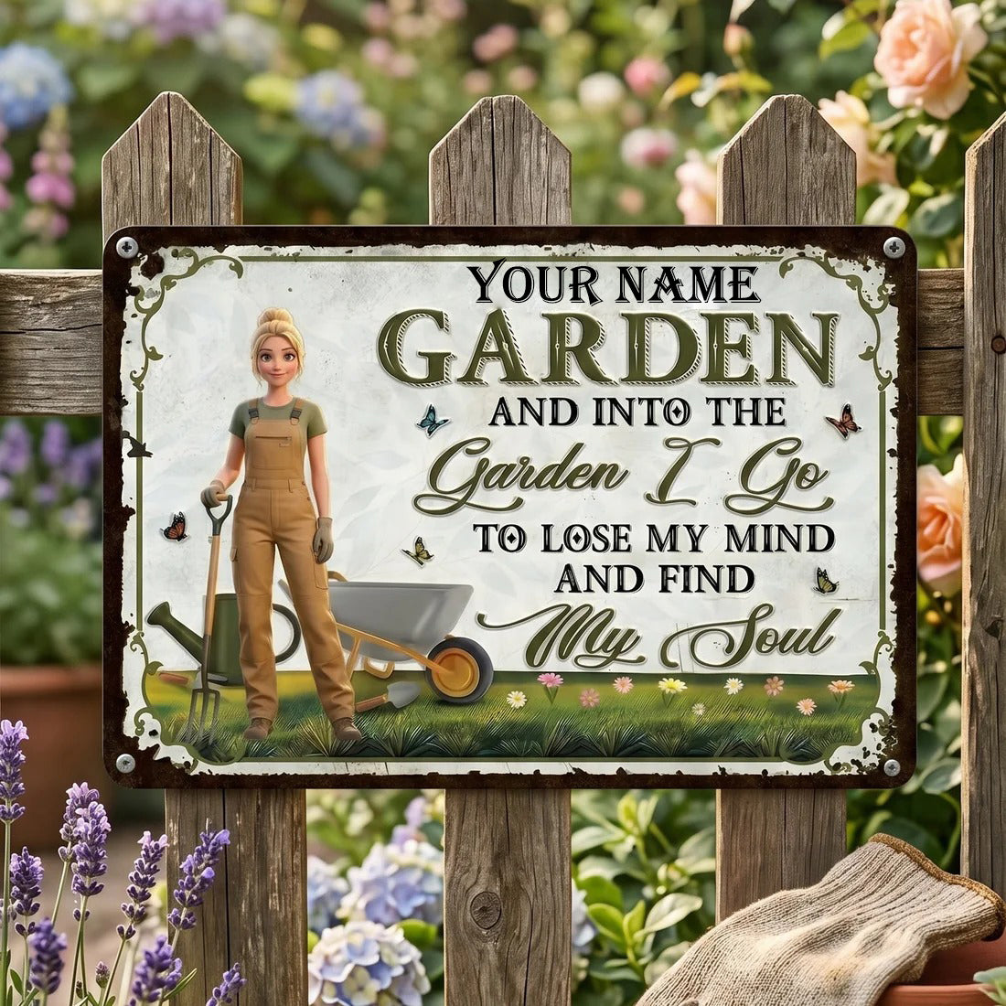 🌿 💖 Animation Style Personalized Gardening Sign - Personalized Classic Metal Signs - Best Gift For Yourself, Best Friends, Siblings, Gardening Lovers