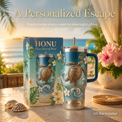 🌺 Personalized "Honu" Embossed Tumbler | Your Custom Tropical Escape (30oz/40oz)