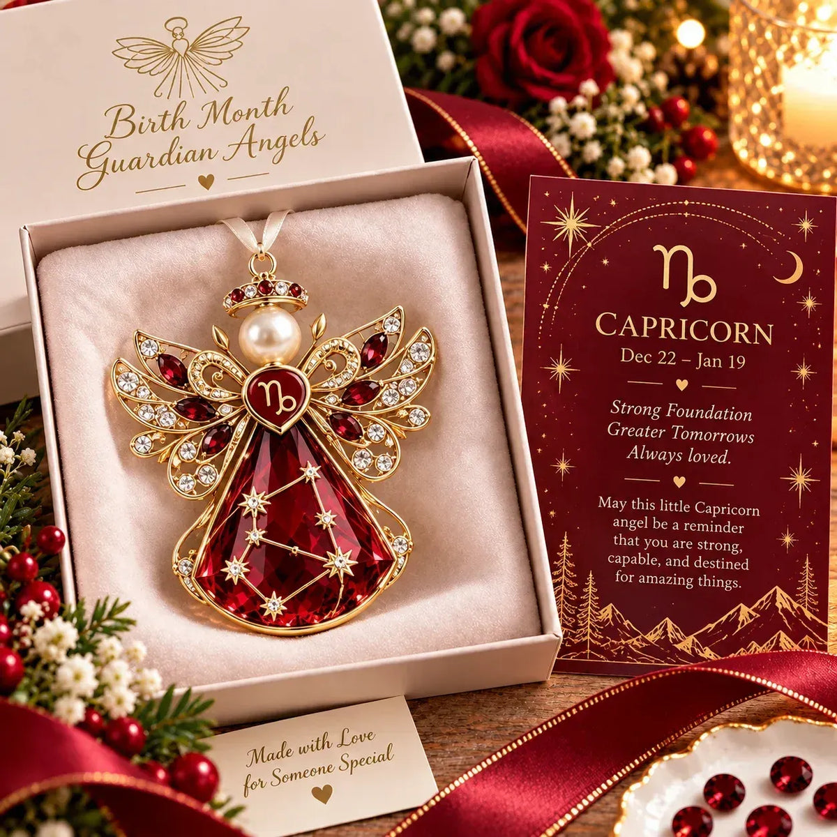 Christmas Zodiac Guardian Angel Keepsake | 12 Signs with Jewel-Toned Designs & Meaningful Gift Cards ✨
