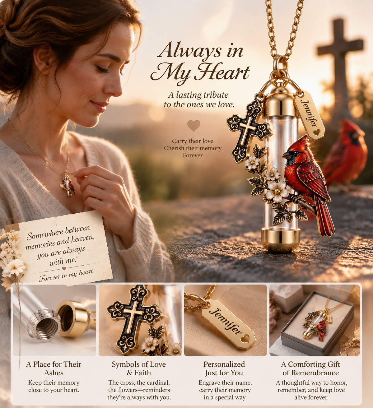 🐦Always in My Heart – Personalized Cremation Ash Urn Necklace|A lasting tribute to the ones we love. ❤️