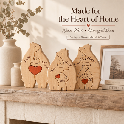 🐻 Personalized Wooden Bear Family Puzzle | Custom Name Keepsake Decor ❤️