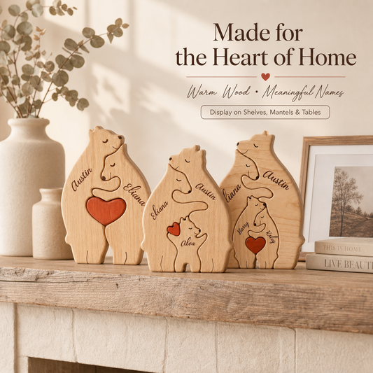 🐻 Personalized Wooden Bear Family Puzzle | Custom Name Keepsake Decor ❤️