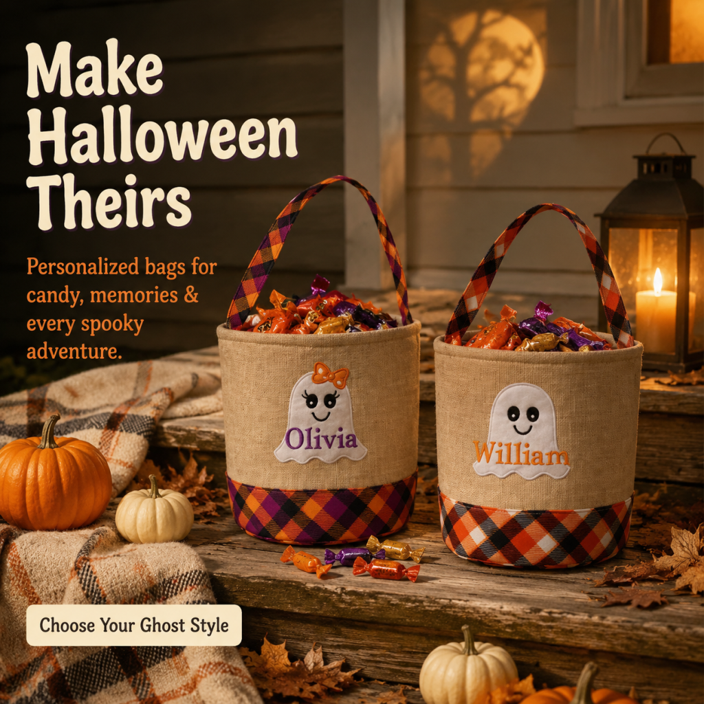 Personalized "Little Ghost" Trick-or-Treat Candy Bucket | Custom Halloween Tote 👻🍬
