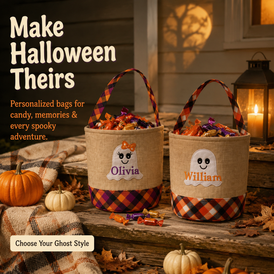 Personalized "Little Ghost" Trick-or-Treat Candy Bucket | Custom Halloween Tote 👻🍬