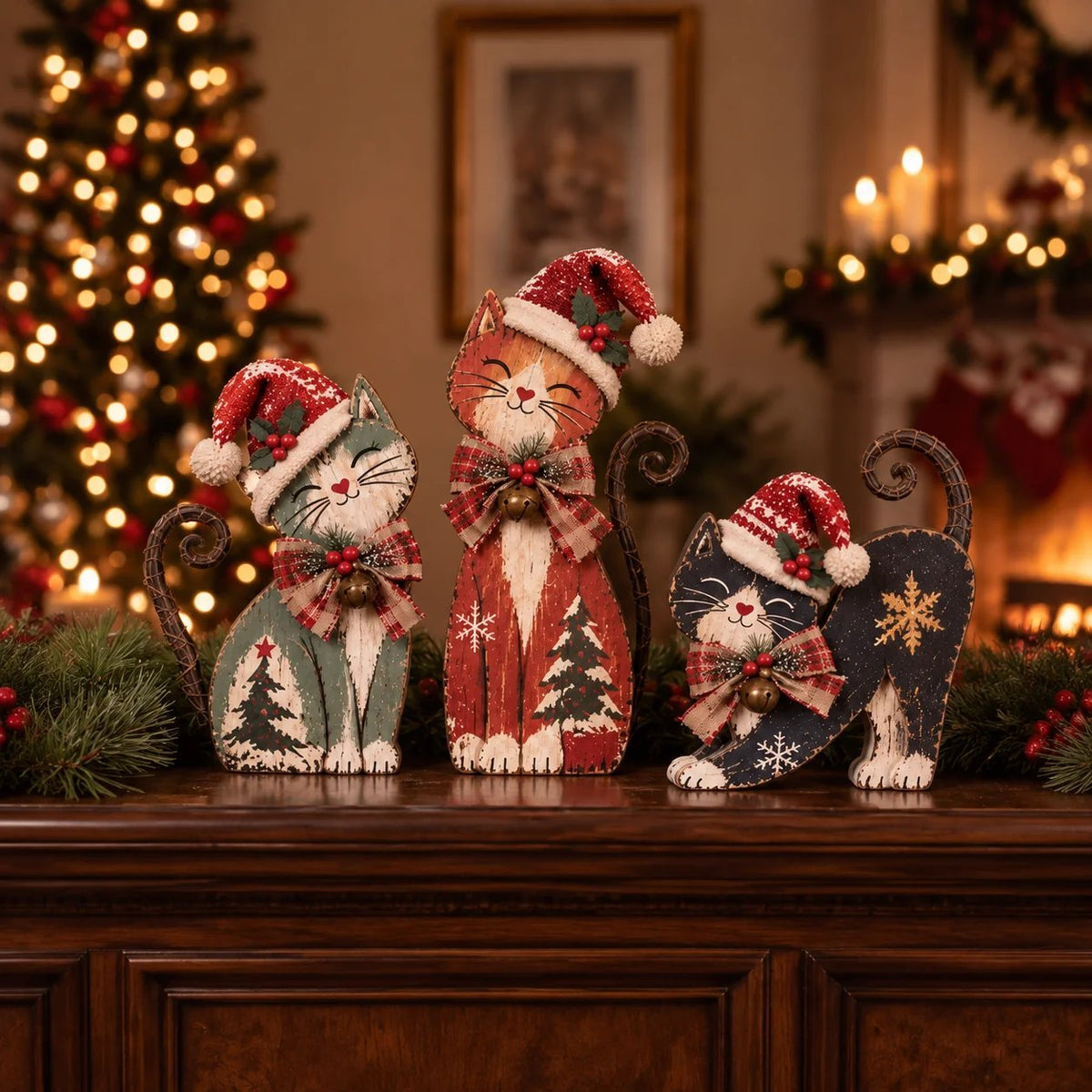 Vintage Christmas Cat Trio