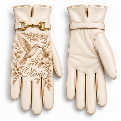 ✨ Personalized Elegance: Custom Engraved Leather Gloves with Gold Accent ✨