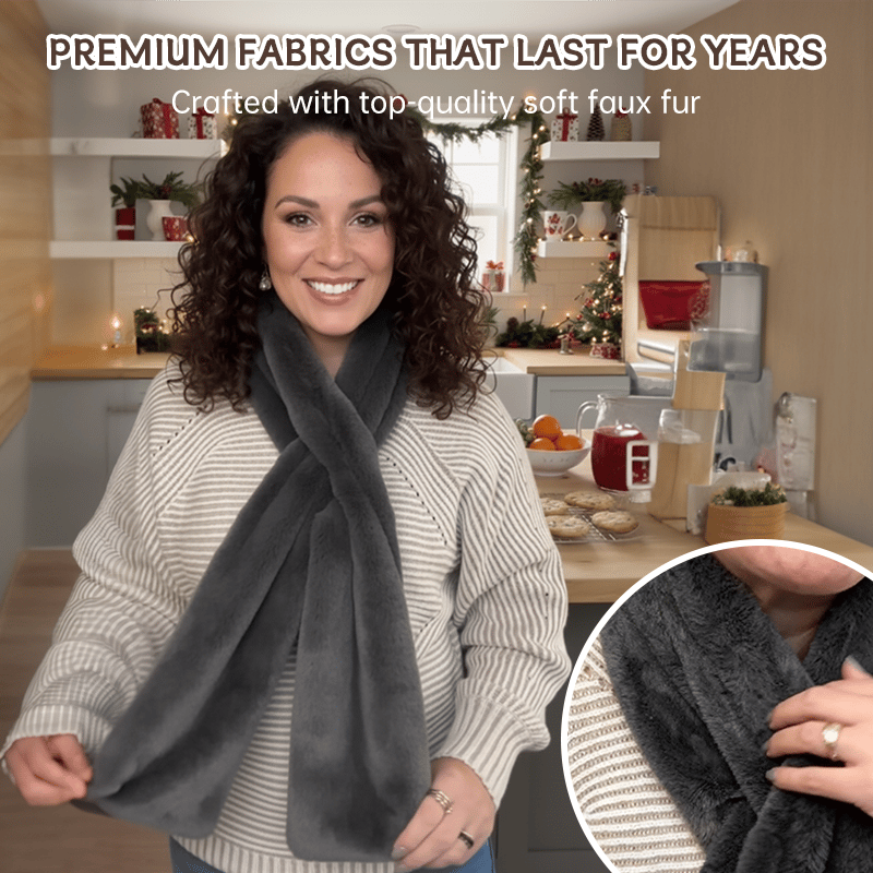 ⚡50% OFF Today! Cosy Faux Fur Pull-Through Scarf With Hidden Zipper Pocket | Store Phone, Keys & Cards, Hands-Free