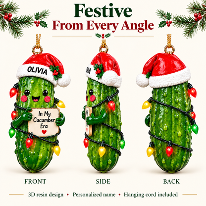 Personalized "In My Cucumber Era" Christmas Pickle Ornament 🥒✨ | Funny Custom 3D Tree Decor