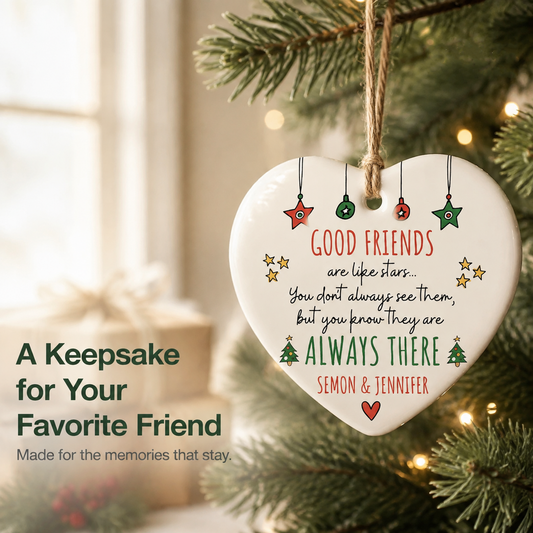 Personalized "Friends Are Like Stars" Heart Ornament 🌟 | Custom Best Friend Gift & Free Gift Box 🎁