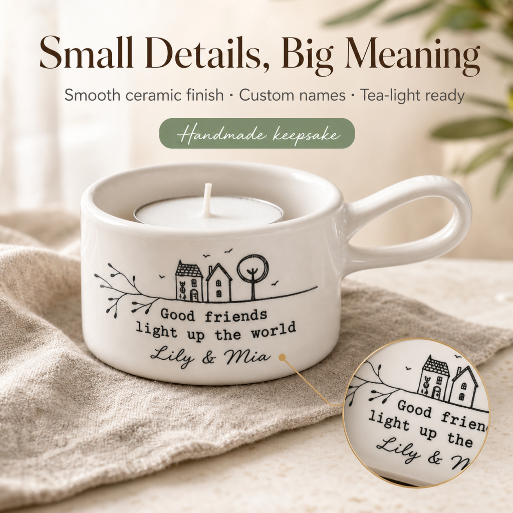 🕯️Personalized Handled Tea Light Holder - Good Friends Light Up The World✨