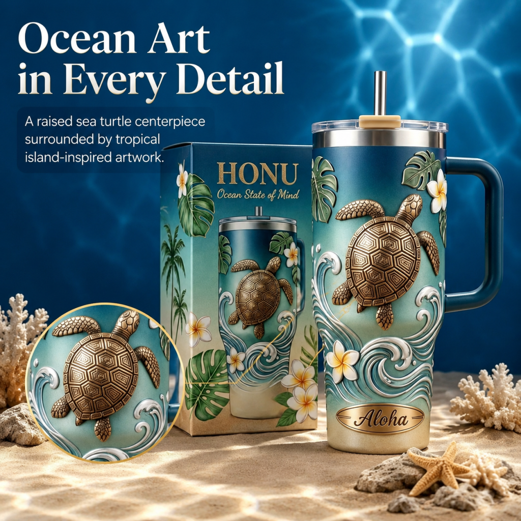 🌺 Personalized "Honu" Embossed Tumbler | Your Custom Tropical Escape (30oz/40oz)
