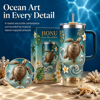 🌺 Personalized "Honu" Embossed Tumbler | Your Custom Tropical Escape (30oz/40oz)