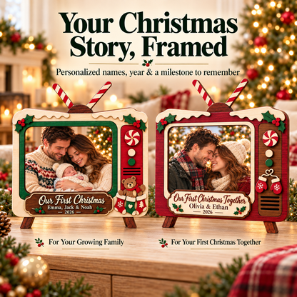 📺 Personalized Retro TV Christmas Photo Frame | Custom Names, Year & Milestone Wooden Keepsake 🎄