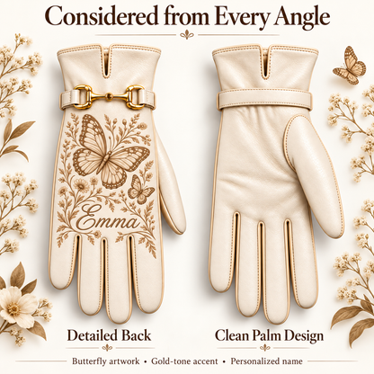 ✨ Personalized Elegance: Custom Engraved Leather Gloves with Gold Accent ✨