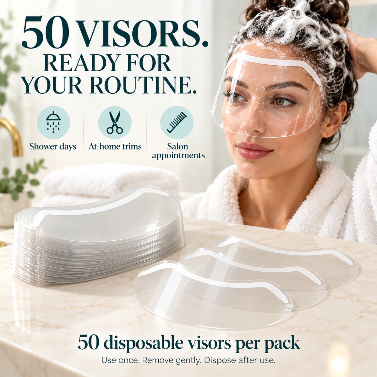 🚿 The Ultimate Shower Face Shield | Waterproof Visor for Lashes & Haircuts (50 Pcs)