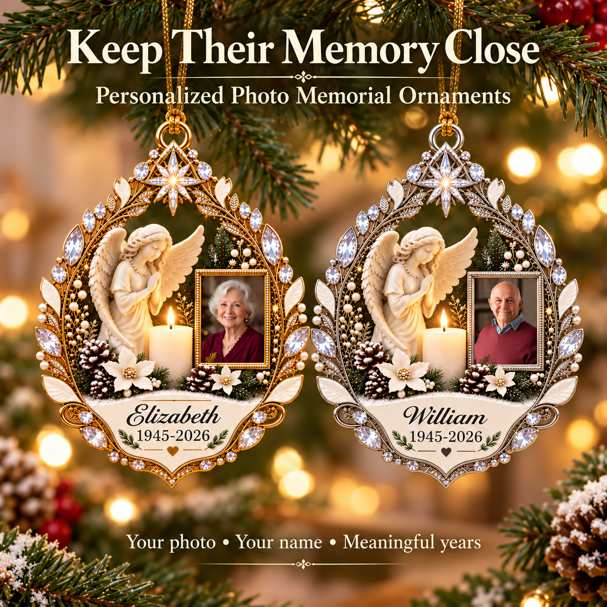 ✨ Keep Their Memory Close | Personalized Angel & Candle Photo Memorial Ornament 🕊️