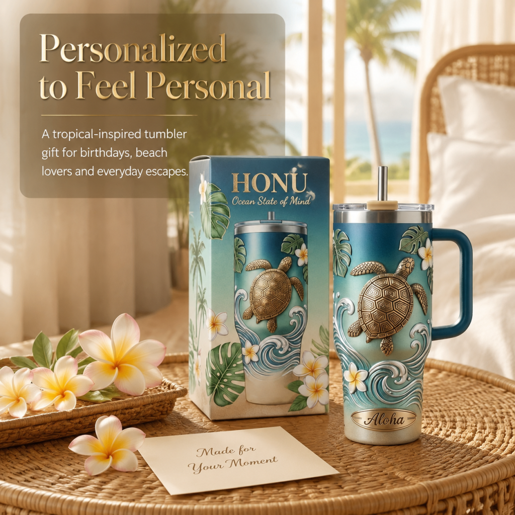 🌺 Personalized "Honu" Embossed Tumbler | Your Custom Tropical Escape (30oz/40oz)