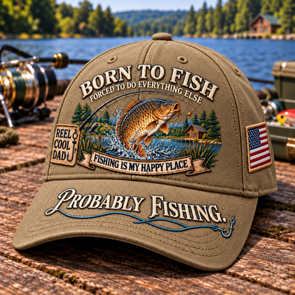 🎣 Born To Fish “Probably Fishing” USA Angler Tribute Cap  | Cotton-Poly Blend • Detailed Embroidery • Adjustable Fit