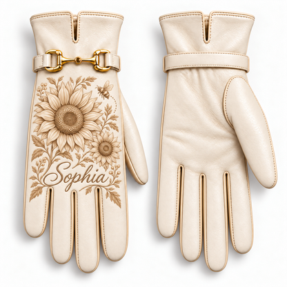 ✨ Personalized Elegance: Custom Engraved Leather Gloves with Gold Accent ✨