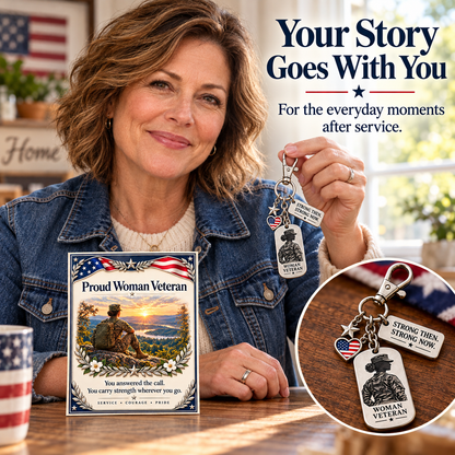 🇺🇸 Proud Woman Veteran Keychain & Message Card