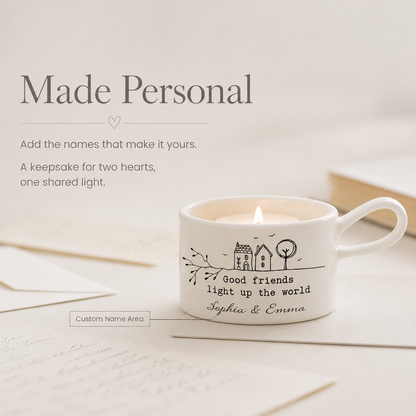🕯️Personalized Handled Tea Light Holder - Good Friends Light Up The World✨