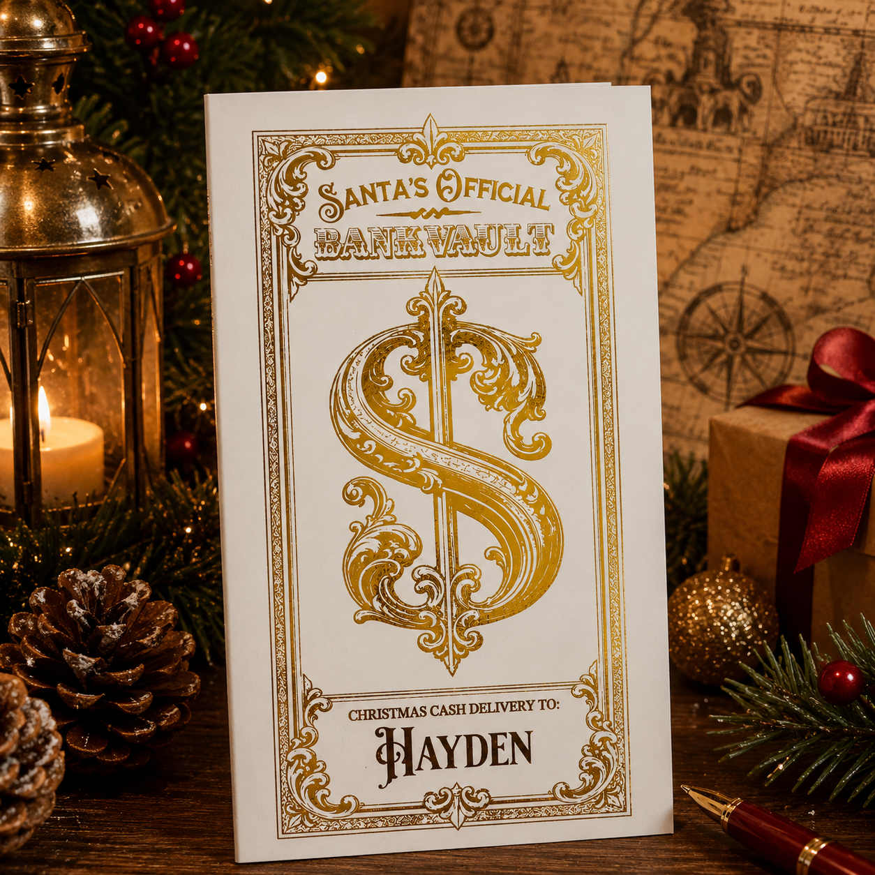 🎅 Personalized Santa Christmas Cash Holder - 🎁 Custom Name Xmas Money Envelope