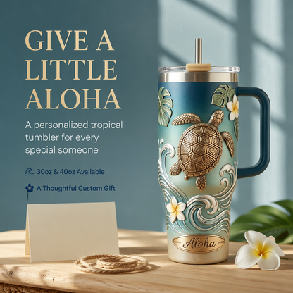 🌺 Personalized "Honu" Embossed Tumbler | Your Custom Tropical Escape (30oz/40oz)