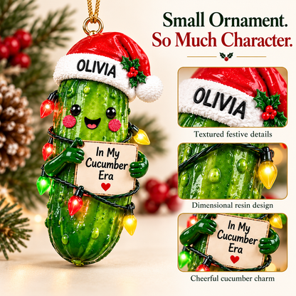 Personalized "In My Cucumber Era" Christmas Pickle Ornament 🥒✨ | Funny Custom 3D Tree Decor