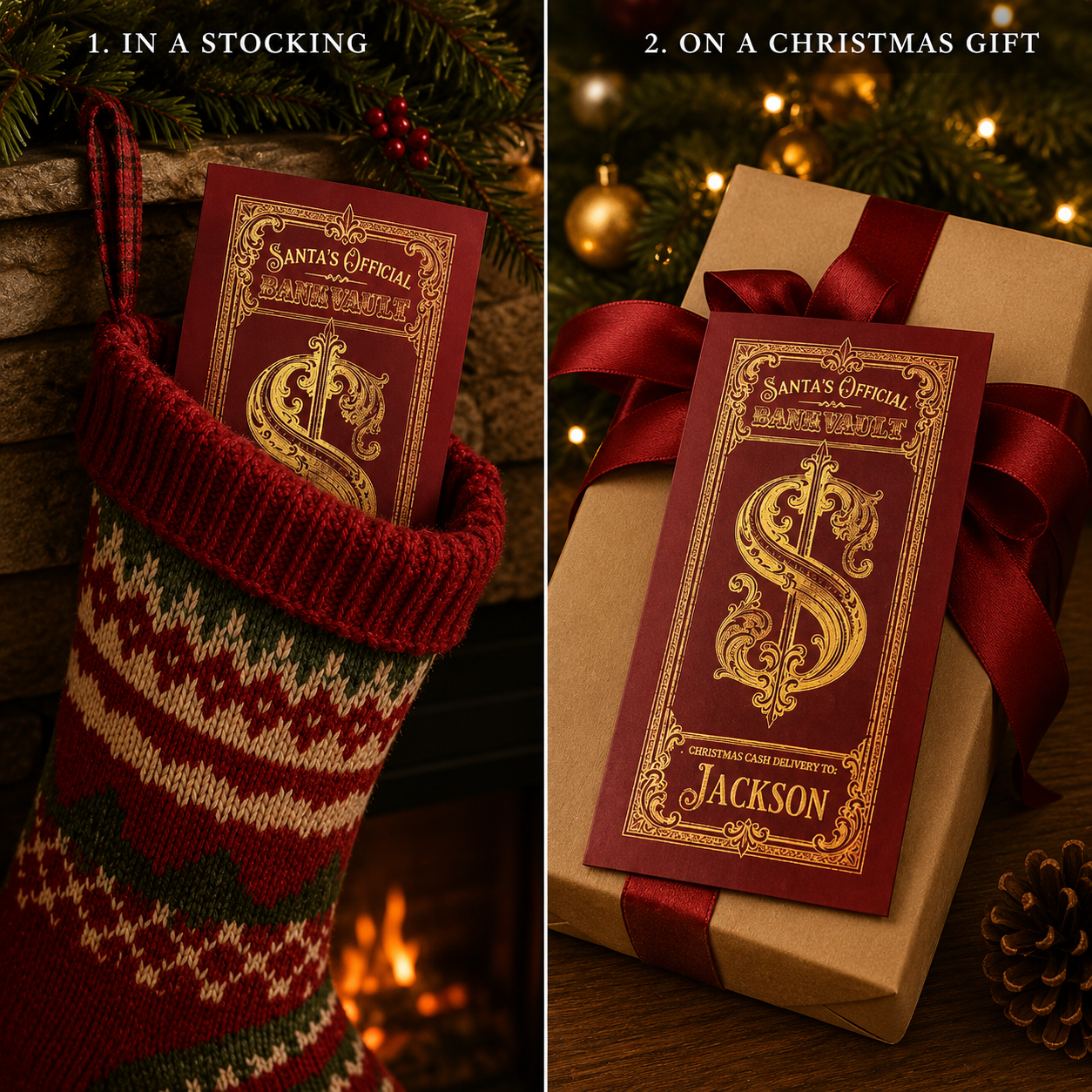 🎅 Personalized Santa Christmas Cash Holder - 🎁 Custom Name Xmas Money Envelope