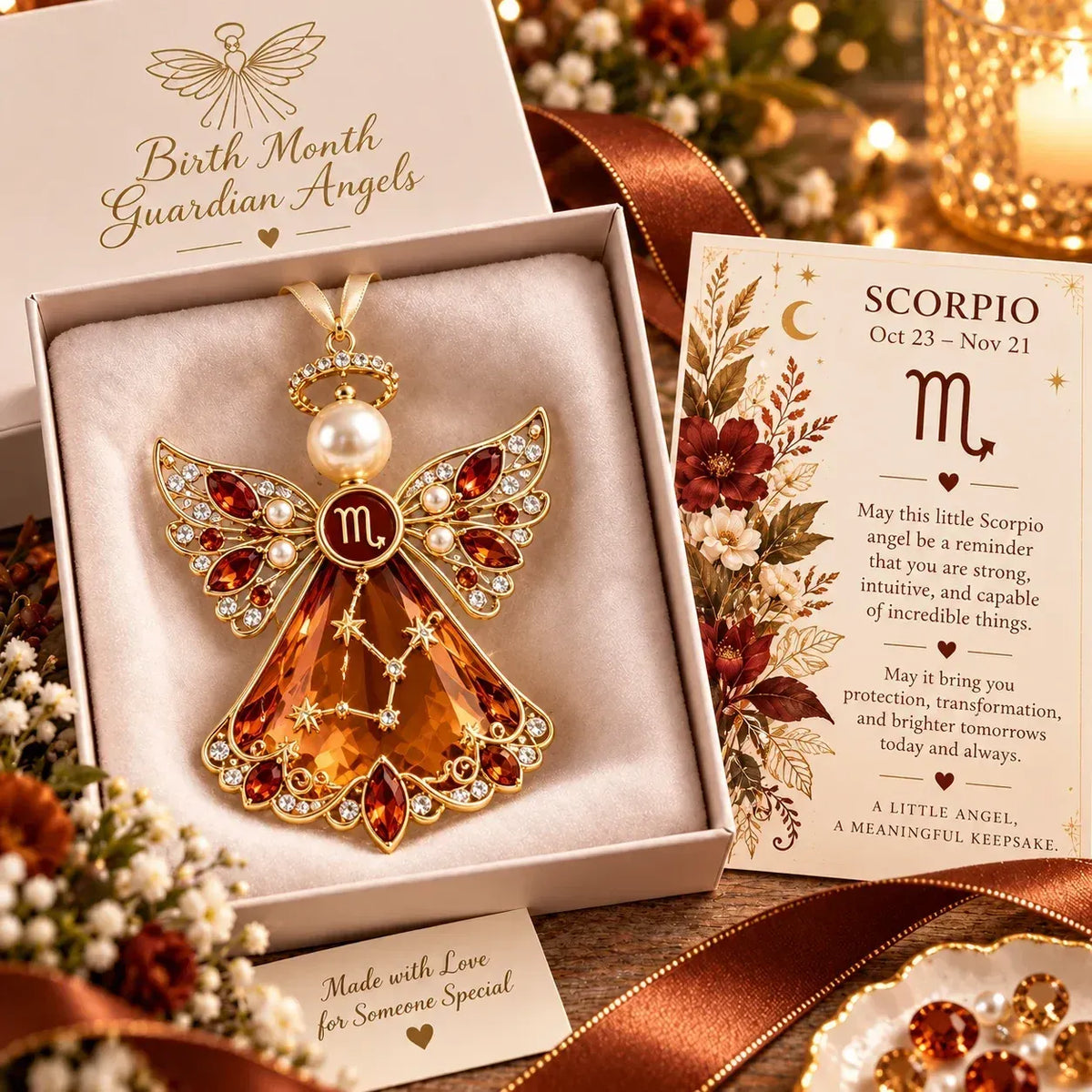 Christmas Zodiac Guardian Angel Keepsake | 12 Signs with Jewel-Toned Designs & Meaningful Gift Cards ✨