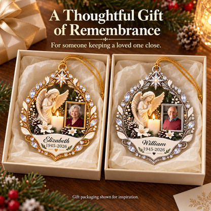 ✨ Keep Their Memory Close | Personalized Angel & Candle Photo Memorial Ornament 🕊️