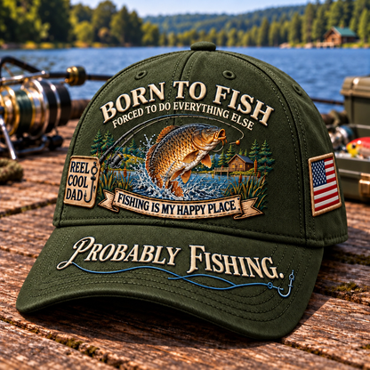 🎣 Born To Fish “Probably Fishing” USA Angler Tribute Cap  | Cotton-Poly Blend • Detailed Embroidery • Adjustable Fit
