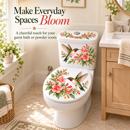 Last Day 50% OFF-Only$12.99🎁 Nature's Melody 3-Piece Floral & Bird Toilet Decal Set 🌸🐦 | Instant Bathroom Makeover