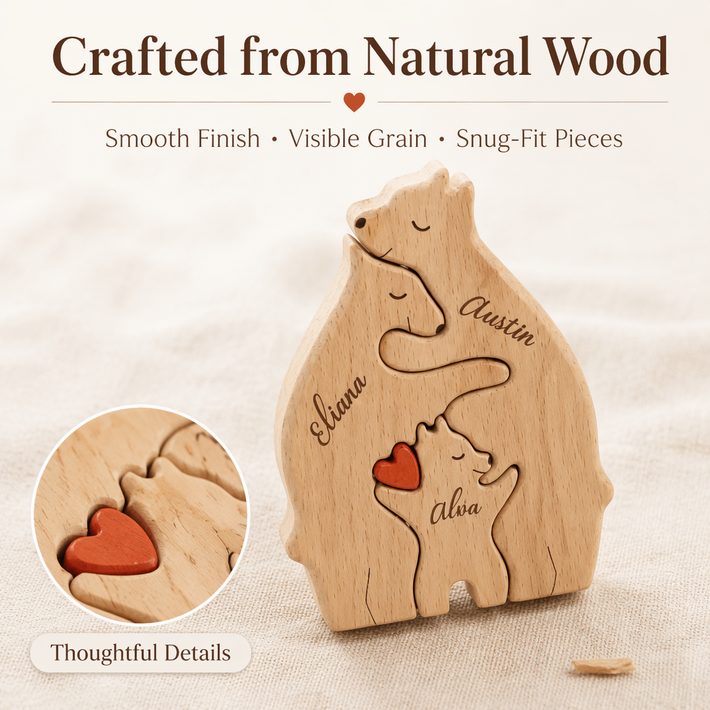 🐻 Personalized Wooden Bear Family Puzzle | Custom Name Keepsake Decor ❤️