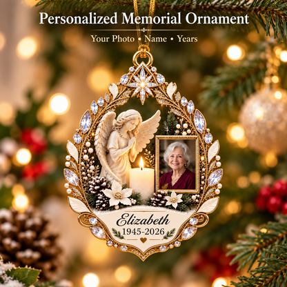 ✨ Keep Their Memory Close | Personalized Angel & Candle Photo Memorial Ornament 🕊️