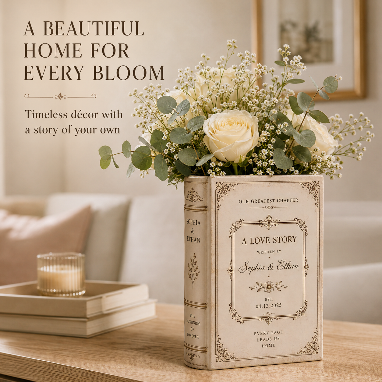Custom  Book Vase, Personalised Wedding Gift for Couple, Bridal Shower Gift, Engagement, Wedding Gift, Bridesmaid Gift