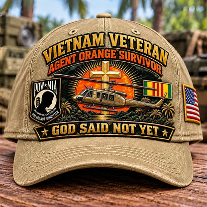 🎖️ Vietnam War Veteran Agent Orange Survivor “God Said Not Yet” Baseball Cap — Honoring Their Service and Strength 🇺🇸