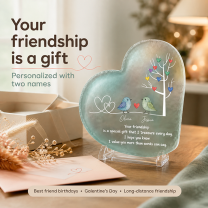 💖 Personalized "Two Birds, One Heart" Friendship Acrylic Keepsake | Custom Bestie Gift