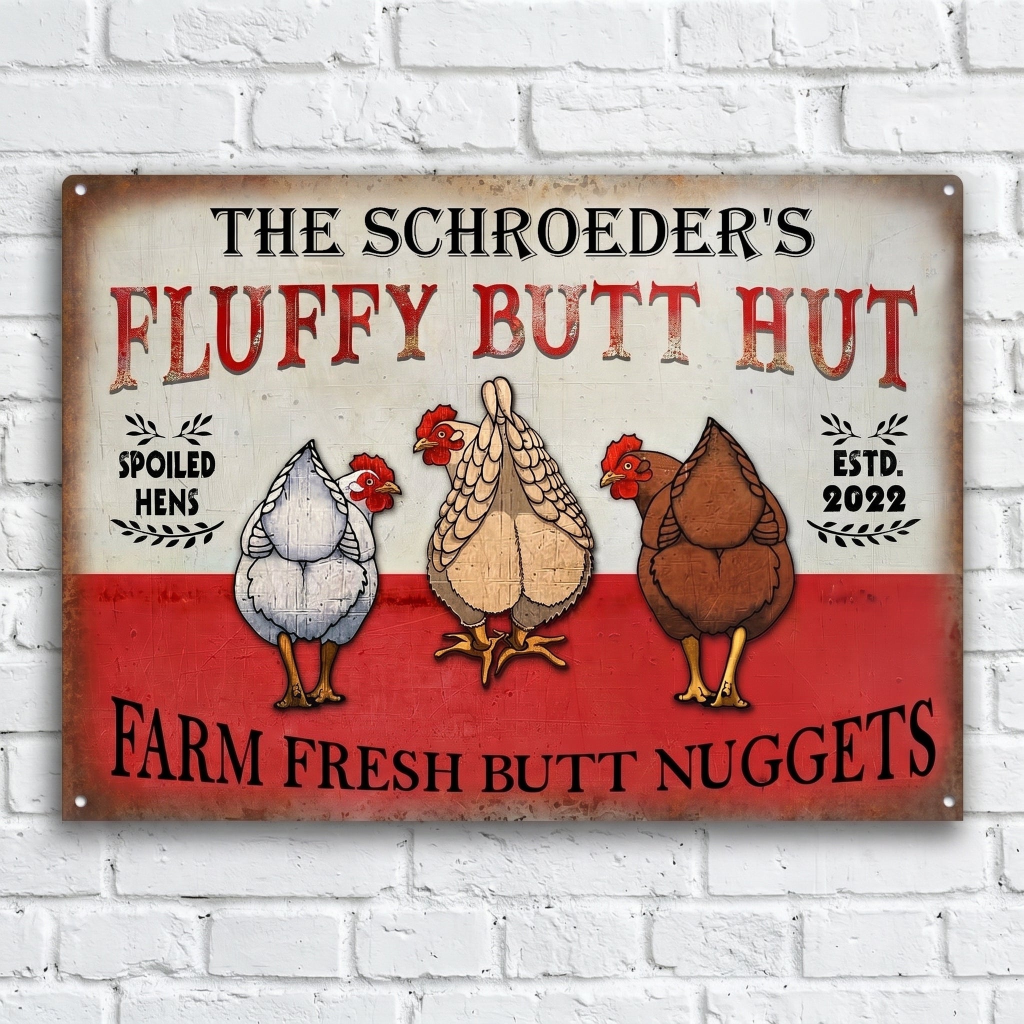 🐔 Personalized "Fluffy Butt Hut" Farm Sign – Spoiled Hens & Rustic Charm