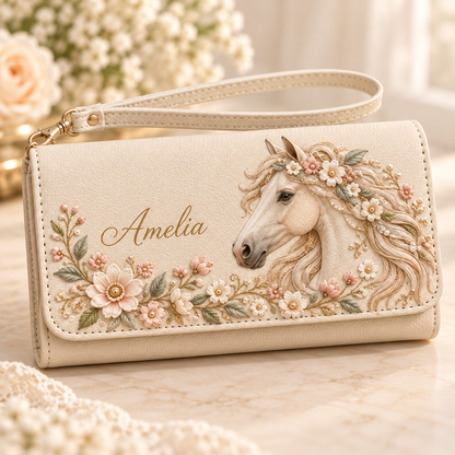 ✨ Custom Name "Flora & Fauna"  Embossed Wristlet Wallet | Personalized Everyday Purse