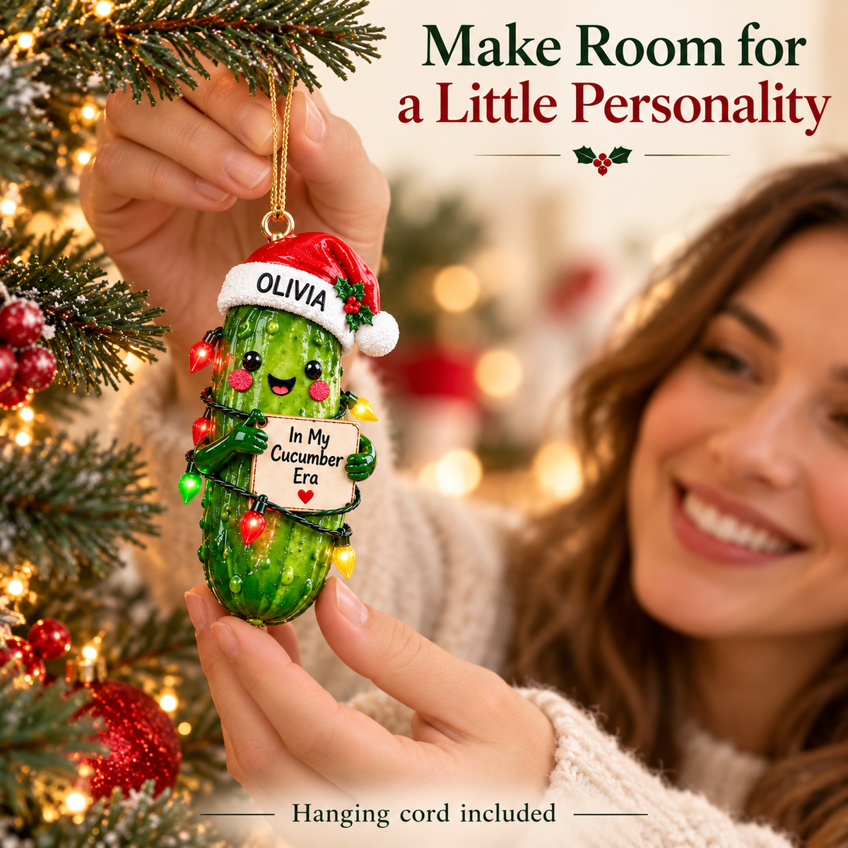 Personalized "In My Cucumber Era" Christmas Pickle Ornament 🥒✨ | Funny Custom 3D Tree Decor
