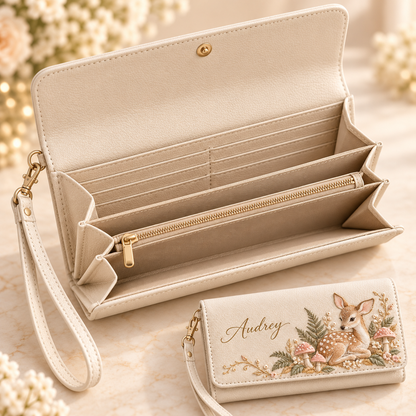 ✨ Custom Name "Flora & Fauna"  Embossed Wristlet Wallet | Personalized Everyday Purse
