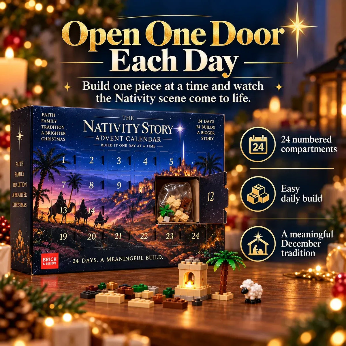 ⛪Last Day 50% OFF✝️Nativity Advent Calendar – 24-Day Buildable Christmas Nativity Set-without Light-emitting Device
