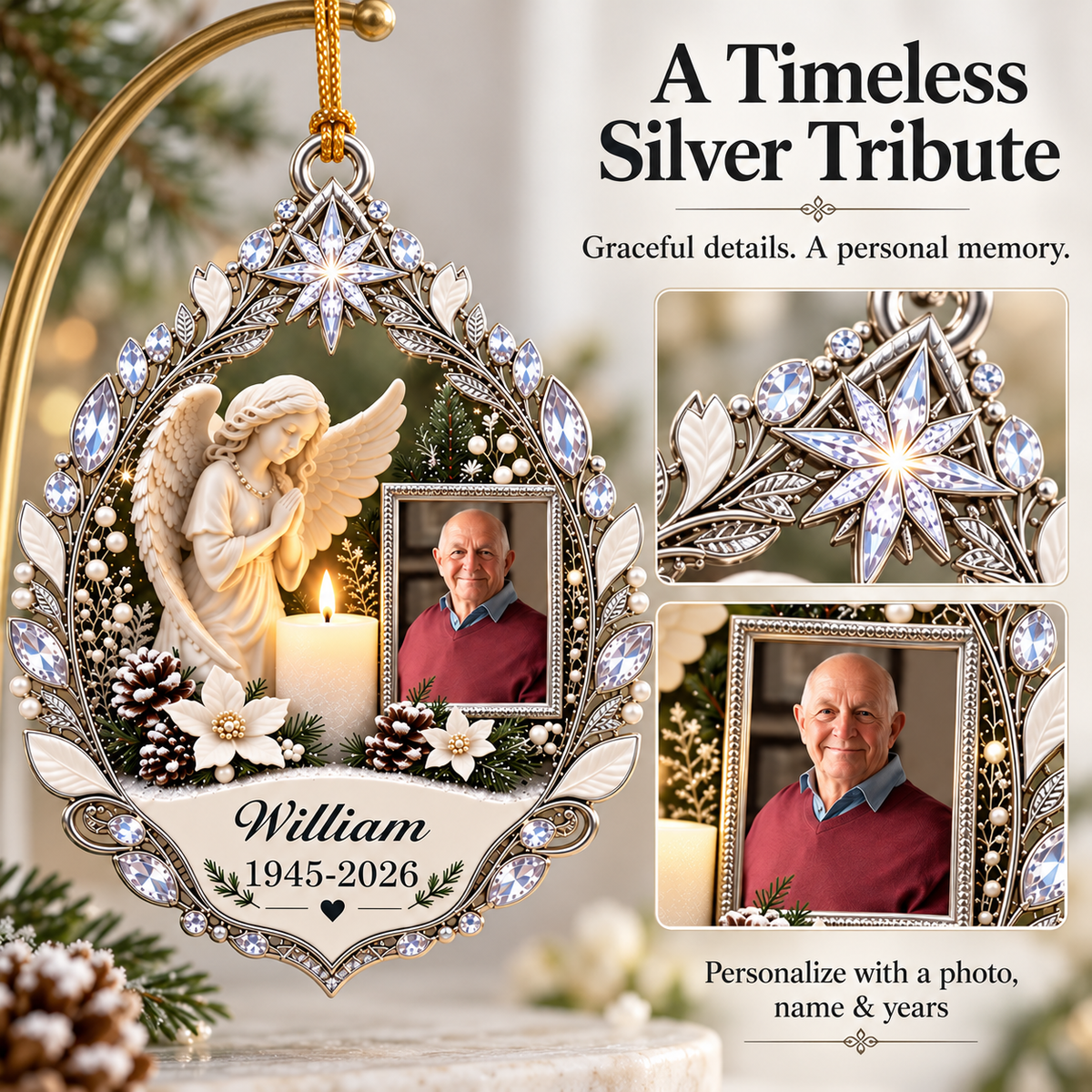 ✨ Keep Their Memory Close | Personalized Angel & Candle Photo Memorial Ornament 🕊️
