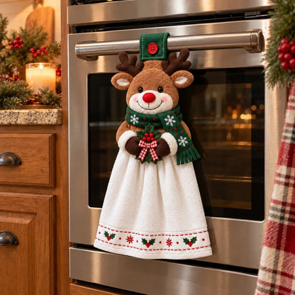 🎄 Christmas Hanging Hand Towel | Button-On Loop Keeps It Within Reach