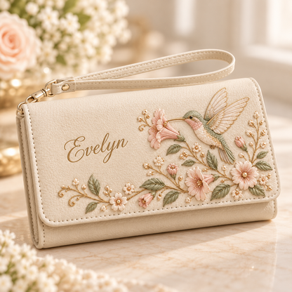 ✨ Custom Name "Flora & Fauna"  Embossed Wristlet Wallet | Personalized Everyday Purse